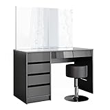 Vicco Schminktisch Sherry Anthrazit Hochglanz Spiegel Frisiertisch Kommode 5 Schubladen Hock