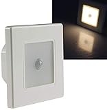 ChiliTec LED Wand Einbauleuchte mit Bewegungsmelder 120° I Unterputz Montage Ø 60-68mm I 2,5 Watt I 86x86x33mm I Rahmen Weiß Lichtfarbe Warmweiß