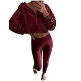 VESNIBA Trainingsanzug Damen Hausanzug Set Jogginganzug Velours Sportanzug Freizeitanzug 2 Teilig Kapuzenjacke Langarm Zipper Lange Sporthose für Frühling