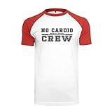 GO HEAVY Herren Retro Baseball Sportshirt | Gym Kurzarm Work-Out T-Shirt| No Cardio Crew | Weiß/Rot L