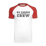 GO HEAVY Herren Retro Baseball Sportshirt | Gym Kurzarm Work-Out T-Shirt| No Cardio Crew | Weiß/Rot L