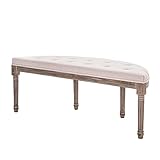 XRHOM Halbkreis Polsterbank Sitzbank Vintage Retro Bettbank mit Knöpfen Berührung Gummiholz Polsterbankfür den Flur oder Eingang Schlafzimmer Wohnzimmer Beige-125 x 42 x 46