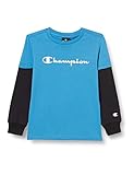 Champion Jungen American Classics Overlay Long Sleeve T-Shirt, hellblau, 8 J