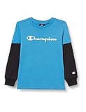 Champion Jungen American Classics Overlay Long Sleeve T-Shirt, hellblau, 8 J