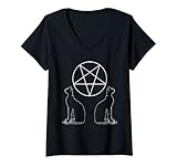 Damen Satanische Katzen | Pentagramm | Hail Satan 666 | Purr Evil T-Shirt mit V