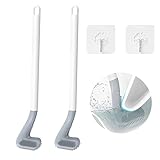 NAUXIU Toilet Brush with Golf Brush Head, Long Handled Toilet Brush, Silicone Golf Brush Head, No Dead Ends, Toilet Deep Cleaning Brush, Bendable, Wall Mounted, Clean Silicone Bristles (Weißes Set)