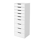 Kommode Hochschrank mit 9 Schubladen Beistellschrank aus Holz Sideboard Badschrank Highboard Schubladenschrank weiß 124 * 45 * 40