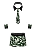Yeahdor Herren Sexy Kostüm Dessous Set Polizei Detektiv Anzug Outfits aus High Cut Slip & Kragen & Krawatte & Armbänder Erotik Cosplay Armeegrün G M