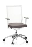 hjh OFFICE 657630 Profi Bürostuhl Aspen Stoff/Netz Weiß/Grau Drehstuhl ergonomisch, selbstheilender Netzrücken, höhenverstellb