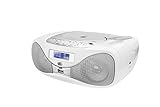 Radio mit CD • Digitalradio • UKW-Radio • Boombox • CD-Player • Stereo Lautsprecher • AUX-Eingang • USB-Anschluss • Netz- / Batteriebetrieb • Tragbar • Weiß • Dual DAB-P 160