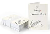 25 Geschenkanhänger frohe Weihnachten! Creme, originelle Mini Weihnachtskarten zum Weihnachtsgeschenke Beschriften, klassisch in weiß rot, edel, A7 Recyclingpapier Klappk