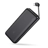 Powerbank 10000 mAh, USB-C externer Akkumit 18W Power Delivery 3.0, Tragbares Ladegerät mit 2 USB-C Ports, mit integriertem USB-C Kabel, kompatibel mit Smartphone Tab