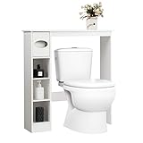 GOPLUS Toilettenschrank mit Toilettenpapierhalter, Waschmaschinenschrank mit Verstellbaren Ablagen, Badschrank aus Holz, im Landhausstil, für Toilette Waschmaschine, Weiß