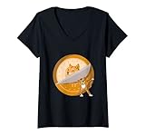 Damen Dogecoin Moon Dab Kryptowährung Bitcoin Lustige Dogecoin T-Shirt mit V