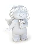 TEMPELWELT Deko Engel Figur Schutzengel Stehend Mit Blumen 9,5 cm, Polystein Weiß, Dekofigur Babyengel Rubensengel Engelkind Dekoengel Lachend Rosen Geschenk