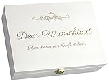LAUBLUST Teebox Holz Personalisiert - Wunschtext - ca. 29 x 22 x 8 cm, 12 Fächer, Holz Weiß - Geschenk für Teeliebhab