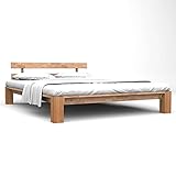 Bettgestell Massivholz Eiche Vollmassiv 160x200cm Vollholz Doppelbett Bett Gestell mit Kopfteil Nur Bettgeste Braun 160x200