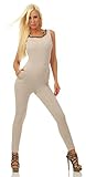 Fashion4Young 4565 Damen Jumpsuit Ärmellos Overall Hosenanzug Party Hose Slimline Clubwear (beige, 34-36-38)