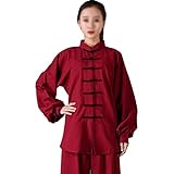 Baumwolle Leinen Stretch Taichi Uniform Frau Chinesischer Kampfsport Anzug Kung Fu Kleidung Zen Meditation Wing Chun Kleidung Leistungskleidung Langarm Hemdhose Rot-XXS