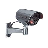 Relaxdays Dummy Kamera mit LED-Licht, Wandhalterung, für Innen- und Außenbereich, Dummy Camera, Sicherheitskamera, drahtlos, silb