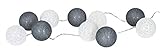 levandeo Lichterkette 10 LED Kugeln D4cm Lampions Baumwolle Weiß Grau Cotton Girlande Deko Cottonb