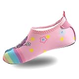PTHTECHUS Kinder Strandschuhe, Aqua Schuhe Badeschuhe, Aquaschuhe für Jungen Mädchen Kinder Schwimmschuhe Wasserschuhe, Barfussschuhe, Schnell Trocknend Schuhe Beach Pool Surfen Yoga,Rosa,26/27
