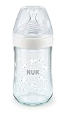 NUK Nature Sense Glas-Babyflasche mit Temperature Control, mit brustähnlichem Silikon-Trinksauger, Größe M, 240ml, BPA frei, weiß