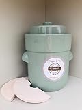 MS-Steinzeug Gärtopf 15 L pastellgrün + Beschwerungssteine | Gesunde Ernährung durch Fermentation mit Sauerkrauttopf | Einmachtopf zum Konservieren | Ideal für Vegetarier & Veganer | Inkl. Rezep