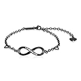 SERASAR Infinity Armband Schwarz Frauen-Schmuck 925 Sterling-Silber Armband Damen-Armband Frauen-Kette Armband Mädchen-Schmuck Schmuckbox Geschenke für Mädchen Hochzeitstag Silberhochzeit Armk