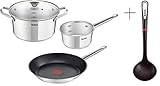 Tefal Topf- und Pfannenset mit Schöpfkelle, Simple 5-teilig, 16/20/28 cm, Edelstahl, Induktion, Geeignet für alle Herdarten, Spü