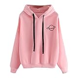 FAKYCCC Damen-Kapuzenpullover, einfarbig, bedruckt, Kordelzug, Sweatshirt, langärmelig, lässiger Pullover, rose, 48