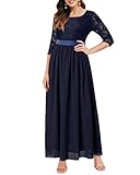 Auxo Damen Maxi Kleider Lang Abendkleid Festlich Cocktail Herbstkleider Elegant Brautkleider 01-Blau XL