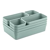 1x Schubladen-Organizer Set Aufbewahrungs-Box Einteiler Trenn-System verstellbar Utensilien Stauraum Wohn-Badezimmer Kunststoff pastell-grü