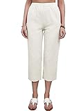 Hongqizo Damen Casual Elastische Taille Capri Pants Solide Baumwolle Pants Sommer Basic 3/4 Hose, beige,