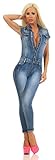 Fashion4Young 10947 Damen Jeans Overall Hosenanzug Einteiler Kurzarm Jumpsuit Denim Knöpfe (blau, Numeric_36)