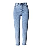 Jubaton Damen Jeans Hohe Taille Lässige Mode Lose Gerade Bein Knopf Stretch Hüfte Distressed Cropped Hose 3XS