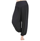 HOEREV Marke Super weiche Modal Spandex Harem Yoga Pilates Hosen, Gr.-3X-Large,Schw