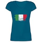 Fussball WM 2022 Fanartikel - Italien Vintage - XL - Türkis - 32 - XO1525 - Damen T-Shirt mit V