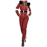 Darringls Skianzug Damen Einteiler Skioverall Winter Warme Schnee Skifahren Sätze Outdoor Jumpsuit Langer Overall mit Kapuze Reißverschluss Skianzüge wasserdicht Schneeanzug Ski-Anzug