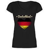 Handball Geschenk für Handballer - Handballherz Deutschland - S - Schwarz - Damen Deutschland Shirt - XO1525 - Damen T-Shirt mit V