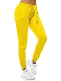OZONEE Damen Jogginghose Hose Trainingshose Sporthose Freizeithose Motiv Damenhose Fitnesshose Sweathose Sweatpants Joggpants Fußballhose JS/CK01 GELB L