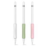 Delidigi 3 Stück Griff Schutzhülle Silikon Halter Ergonomisches Ärmelzubehör Kompatibel mit Apple Pencil 1. und 2. Generation (Weiß, Rosa, Avocadogrün)