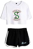 HAOSHENG Mädchen Riverdale Southside Serpents gedruckt Crop T-Shirt Shorts Set Sport Anzug(M)