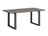 Woodkings® Esstisch Bullwer Holz Akazie grau, Metallfuß, Tisch mit Baumkante, Baumtisch, Baumkantentisch, Echtholz modern, Design, Massivholz, Küchentisch, Esszimmermöbel (140 x 90 cm, schwarz)