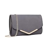 Miss Lulu Elegante Kettentasche Damen Tasche Clutch Bag Handtasche Hochzeit Abendtasche Umhängetasche Mädchen (LH1756 Grau)