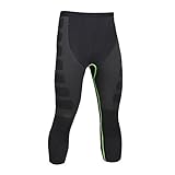 Rmine Herren Thermo Funktionsunterwäsche Seamless 3/4 Leggings Schnelltrocknend Kompressionshose (M, Grau-grün)