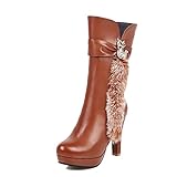 Damen Lässige Halbhohe Stiefel Modern Herbst Winter High Heel Arbeitsschuhe Elegant Blockabsatz Plateau Lange S