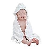 Yoofoss Baby Badetücher Kapuzenhandtuch 100% Baumwolle 6 Lagen Musselin Handtücher für Mädchen und Jungen weich atmungsaktiv 80x80 cm Weiß
