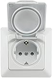 MILOS Feuchtraum Unterputz Steckdose IP44 für Innen und Aussen Schutzkontakt-Steckdose mit Klapp-Deckel mit Silikondichtung 230V / 16A Weiß M