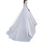 yhfshop Damen Abendkleid,Langarm-Schwanz-Qualität Elegantes Brautkleid aus Satin-Brautkleid-Weiß_36,Hochzeit Kleider Elegant Lang Abendk